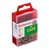 fischer Power-Fast FPF-SZ 3,5 x 20 YZF 50 B - Spanplattenschrauben mit Senkkopf und Vollgewinde zur Befestigung von dünnen Bauteilen in Holzwerkstoffen - 50 Stück - Art.-Nr. 653931