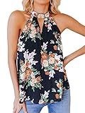 YOINS Bluse Damen Oberteile Elegant Ärmellos Chiffon Blusen Shirt Crop Tops für Damen Sommer Blumen-dunkelblau M