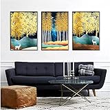 Bilder und Drucke 3 Stück 40x60cm ohne Rahmen Moderner Posterdruck Golden Leaf Fly Bird Bailu Bild Wandkunst Nordic Abstrakte Dekor Poster für W