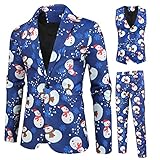 Yiartion Weihnachtsanzüge Herren Anzug Slim Fit 3-Teilig Anzüge Smoking Xmas Anzugjacke Hose Weste Passen Christmas Kostüm Sakko Blazer Umfassen Jacke + Hose + Weste Festliche Geschenk