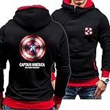 DUAN Herren Pullover Hoodie Sweatshirt 3D Captain America-Druck Sweatshirts Langarm-Fleecejacken - Geschenk für Teenager,Black+red,M