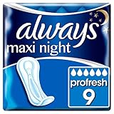 Always Maxi Profresh Night Damenbinden ohne Flügel (9 Stück) super saugfähig mit SecureGuard-Auslaufschutz, neutralisiert Gerüche, KomfortFit & InstantDry-Technolog