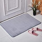 Rutschfeste Badematte, Vakuum-Badvorleger, weich und bequem, Korallenvlies, Badezimmerteppich, maschinenwaschbar, für Wohnzimmer, Schlafzimmer, Küche, Grau, 60 x 90