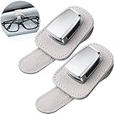 Mudder 2 Packungen Auto Gläser Halter Universelles Auto Visier Sonnenbrillen Halter Clip Leder Brillen Aufhänger und Ticket Karten Clip Brillen Halterung für Auto (Beige)