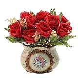 YANJ Realistische Künstliche Blume Künstliche Rose Vintage Seidenblumenvase Blumengesteck Bauernhaus Familie Schreibtisch Center Hochzeit Innendekoration Blumenstrauß Seide Gefälschte Blume (C