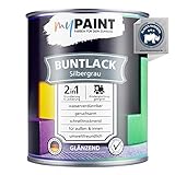 myPAINT®️ 2in1 Buntlack (750ml, RAL 7001 Silbergrau) glänzender Acryllack - Lack für Kinderspielzeug - Farbe für Holz - Holzfarbe Innen - Made in Germany