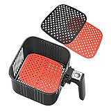 Wiederverwendbare Air Fryer Liner - 19,1 cm Quadratisch Lebensmittelqualität Silikon Mats, Zubehör für Instant Vortex, Cosori, Power XL, Nuwave Ersatz Pergamentpapier (Schwarz + Rot)