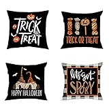 4PCS Halloween Kissenbezüge 45×45cm Vintage Halloween Dekorationen 2021 New Happy Halloween Ghost Witch Kürbis Laterne Throw Kissenbezug Polyester Leinen Kissenbezug Home Decor W