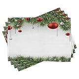 ABAKUHAUS Weihnachten, Platzmatten, Digitaldruck auf Waschbaren Stoff Tischdekoration Küche, Weihnachtsmuster Sterne und Schneeflocken Kristalle und Christbaumkugeln, Grau Rot Weiß