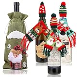 Weinflaschen Abdeckung Weihnachten,Senteen 4pcs Weihnachten Flaschendeko Weinflaschen Kleid Weinbeutel Baumwolle Weintüten Geschenk Für Home Dinner Party Dekoration Tischdek