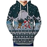 Julhold Herren Hoodie Digitaldruck Pullover Weihnachten Kapuzenpullover 3D Printe Weihnachtspullover Männer Lustige Langarm Sweatshirt Tops Pulli Kapuzenpulli(01 Grün,L)