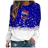 Overdose Damen Tunika Sweatshirts Rundhals Mode Merry Christmas Xmas Tee Oberteile Loose Lange Ärmel Blusen Longshirts Pullover Weihnachtsdruck Casual Tshirt Top