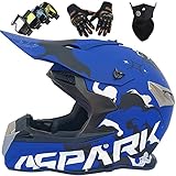 WVW Motorradhelm Kinder Motocross Helm Blau Crosshelm Set mit Downhill Brille Fahrrad Enduro Quad Off Road Schutzhelm Erwachsene Jugend Elektro Motorrad Dirt Bike Helm - Größe: S-XL/52-63cm,M