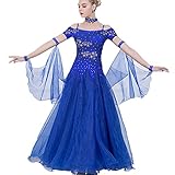 BFDMY Wettbewerb Dresse Standard-Gesellschaftstanz-Kleid for Frauen Walzer Tango Standard tanzkleid Turnierkleid Ballsaal Kostüm Tanz Hochwertige Partei Lateinische Tanz-Kleid,Blau,3XL