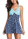 AOQUSSQOA Damen Bauchweg Tankini Große Größe Badeanzug mit Shorts Black Streifen Push up Bademode Figurformend Schwangerschaft Badekleid (Blue, XXL)