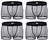 LEOED Lustiger Herren-Boxershorts, niedrige Taille, atmungsaktives Netzgewebe, Polyester, Spandex, 4er-Pack - Schwarz - Larg