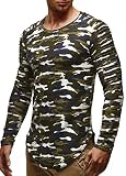 Leif Nelson Herren Pullover Rundhals-Ausschnitt Schwarzer Männer Longsleeve dünner Pulli Sweatshirt Langarmshirt Crew Neck Jungen Hoodie T-Shirt Langarm Oversize LN6326 Camouflage Larg