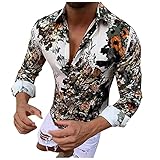 Modisch Blumen Drucken Herren Mode Casual Hawaiian Beach Print Revers Atmungsaktives Langarmshirt Langärmliges Weich Bequem Tee Tops Sommer Strand Gemustertes Grandad Hemd Jugend Gut aussehend S