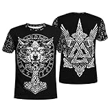 YCYR 3D-Druck Odin Fenrir Hoodie, Nordischer Wikinger Thors Hammer Valknut Freizeitmode Streetwear, Harajuku Vintage Pullover-Sweatshirt,T Shirt Thor's Hammer,3XL