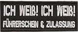 Patches Aufnäher - Ich weiß Führerschein Zulassung - Anti Polizei Biker Anarchy lustige Sprüche ACAB DIY Aufbügler Motorrad Abzeichen zum aufbügeln Aufkleber Applikation Iron on Patch 100x40