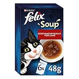 FELIX Soup, Suppe für Katzen mit zarten Stückchen, Sorten-Mix, 8er Pack (8 x 6 Beutel à 48g)