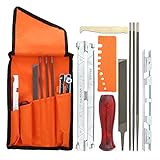 Kettensägen-Feilensatz, 10 tlg Kettensägen Schärffeilen Kit Kettensägen schneiden, Schärfen von Sägeketten, 4mm 4,8 mm 5,5 mm Rundfeile, Rundfeile Schärfführungen Tiefenmesser Flache Feile L