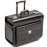 Pilotenkoffer Pilotentrolley Leder Schwarz Mit Rollen Trolley Zahlenschloss Laptopfach XL