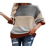 WAQD Pullover Damen Streifen Sweatshirt Strickpullover Farbblock Sweater Jumper Langarmshirts Tops Hemd Shirt Elegant Jumper Lose Oberteile Damen Langarm Strickmantel Freizeit Herbst Winter Outerw