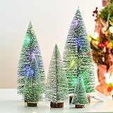 Amzeeniu 9 STK Künstlicher Weihnachtsbaum Miniatur,3 Größe Mini Grün Tannenbaum mit Holzsockel and1M Yard Wire String Lights bunt 10/15/20CM Klein Weihnachtsdeko für Tischdeko, DIY, Schaufenster Party