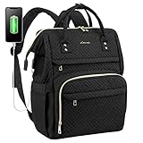 LOVEVOOK Laptop Rucksack Damen Vintage Schulrucksack Daypack mit 15,6 Zoll laptopfach, Stylischer Tagesrucksack mit USB-Ladeanschluss für Universität Reisen, Geschenk für Frauen Mädchen, Schw