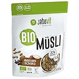 JabuVit Low-Sugar Bio Müsli - dein Müsli mit wenig Kohlenhydraten und nur ca. 5% Zucker, reich an Ballaststoffen, Protein & extrem lecker in Bio Qualität, Made in Germany - 500g (Mandel-Schoko, 500g)