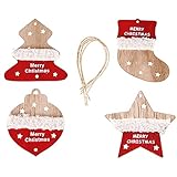 Almabbg Weihnachtsbaum-Anhänger, buntes Muster, Weihnachtsdekoration, Weihnachtsstrumpf aus Holz, Glockenform, handgefertigt, Party-Requisiten, 4 Stück