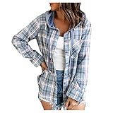 Zldhxyf Damen Hemden Kariert mit Kapuze Hemdjacke Turnup Checked Flanell Shirt Hemd Karierte Jacken Mantel Hemd Button Down Kapuzenjacke Langshirt Sweatjacke Kapuzenp