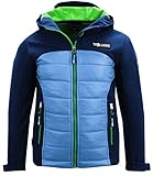 Trollkids Kinder Hybrid Softshell Jacke Lysefjord, Marineblau / Grün, Größe 152