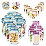 JIPRENS 30 Stück Mason Jar Zip Beutel, Lebensmittel Beutel Aufbewahrungsbeutel Wiederverwendbare Gefrierbeutel Mason Bag Auslaufsichere Versiegelt Food Storage Bags zum Backen von Keksen Süßigk