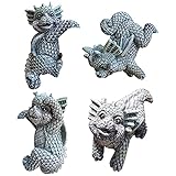 Canghai Drachen Figuren 4Pcs Baby Drachen Statuen Harz Gartendeko Figuren für Außen, Gargoyle Garten Deko Drachen Garten Statuen Dek