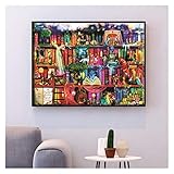 XIAOFANG Kreuzstich Bücherregal Szenerie Handwaren Sets Stickerei Landschaft Kits White Canvas DIY Wohnkultur 14CT 40x50cm (Cross Stitch Fabric CT Number : 14CT, Size : 50x40cm)