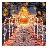 LITI Garten Leuchtstecker - 12er Set Zuckerstangen Lichterkette - Weihnachts Winter Deko beleuchtet Außen mit Timer für Garten Balkon T