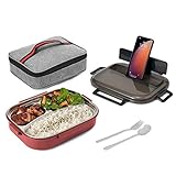 Nineferno Lunchbox- mit Edelstahl Fächern[1200ml] Auslaufsicher & BPA-frei -Für Kinder & Erwachsene. inkl Besteck, Handyhalterung & Tasche,R