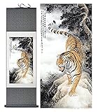 NINGLIU Wandkunst Tiger Seide Kunst Malerei Chinesische Kunst Malerei Home Büro Dekoration Chinesische Tiger Malerei (Color : Green Package, Size (Inch) : 140cmx45cm)