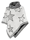 DANAEST Kinder Mädchen Strick Poncho Rollkragen Pullover Cape Umhang Winter Sterne (567), Farbe:Weiß,12 J