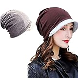 ZffXH 2 Stück Slouchy Baggy Beanie Totenkopf Hut Krebs Chemo Kopfbedeckung Schwangere Confinement Cap Pferdeschwanz, 1 x Braun + 1 x Grau, L