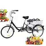Dreirad Erwachsene 3 Rad Fahrrad Cityräder 20 Zoll Einzelne Geschwindigkeit Cargo Erwachsenendreirad Cruiser mit Kindersitz und Korb Für Außen Sp