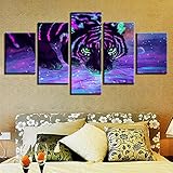 IKLOP 5 teilig leinwand wanddeko Bilder XXL 5 Teile wandbild 5 Teilig Leinwandbilder Tier Tiger abstrakte Malerei Leinwand Bilder Moderne Wandbilder Wohnzimmer Wohnkultur 150X80C