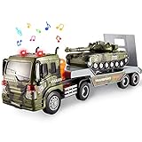 HERSITY Militärfahrzeuge Spielzeug Tieflader mit Panzer Armee Fahrzeuge mit Sound und Licht Kinderspielzeug Geschenk für Kinder Jungen ab 3