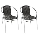 Mojawo 2 Sück Qualität Aluminium/Polyrattan Bistrostuhl stapelbar Stapelstuhl Campingstuhl Gartenstuhl Küchenstuhl Balkonmöbel Gartensitzmöbel Silber/Schw