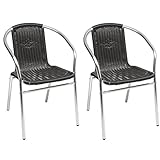 Mojawo 2 Sück Aluminium/Polyrattan Bistrostuhl stapelbar Stapelstuhl Campingstuhl Gartenstuhl Küchenstuhl Balkonmöbel Gartensitzmöbel Silber/Schw