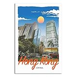 Hong Kong China Skyline Vintage Reiseposter Leinwand Kunst Poster Bild Wanddekoration Moderne Schlafzimmer Dekorative Poster Geschenk G