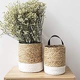 SMLJFO Seegras gewebte Aufbewahrungskörbe, 2 Stück, Wandbehang, Aufbewahrungskorb mit Griffen, gewebter Hängeaufbewahrung für Blumen, Pflanzen, Handtücher, Spielzeug