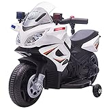 HOMCOM Kinder Polizei Elektromotorrad Polizeimotorrad Elektroauto Kinderwagen für 18 bis 36 Monaten mit 2 Scheinwerfer Polizeilichter Elektroquad Weiß+Schwarz 69 x 39 x 43